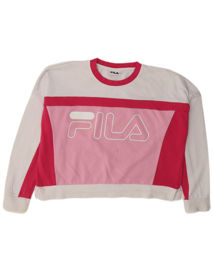 Damski sweter typu oversize Fila Crop UK 16, duży, biały, z blokami kolorów