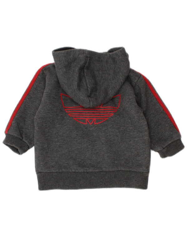Bluza z kapturem Adidas Baby Boys z grafiką i guzikami pod szyją 3-6 miesięcy Szara nakrapiana