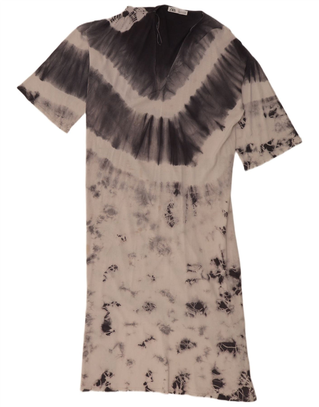 Damska oversize'owa sukienka maxi Zara UK 10 Small, szara, wiskozowa tkanina typu tie-dye