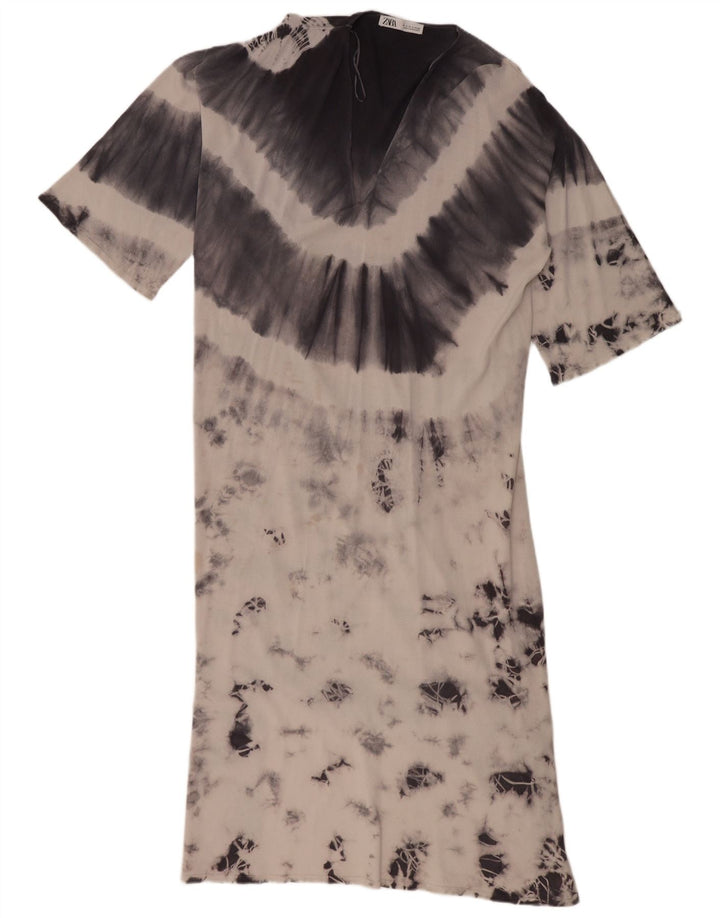 Damska oversize'owa sukienka maxi Zara UK 10 Small, szara, wiskozowa tkanina typu tie-dye