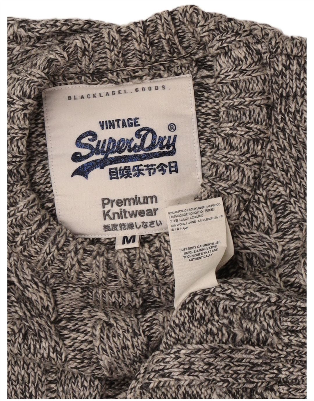 Męski sweter Superdry z okrągłym dekoltem, średnioszary, akrylowy w cętki