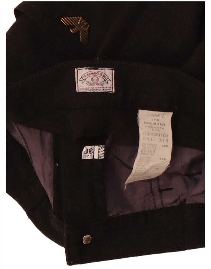 ARMANI Damskie proste spodnie codzienne z wysokim stanem W30 L32 Czarny poliester