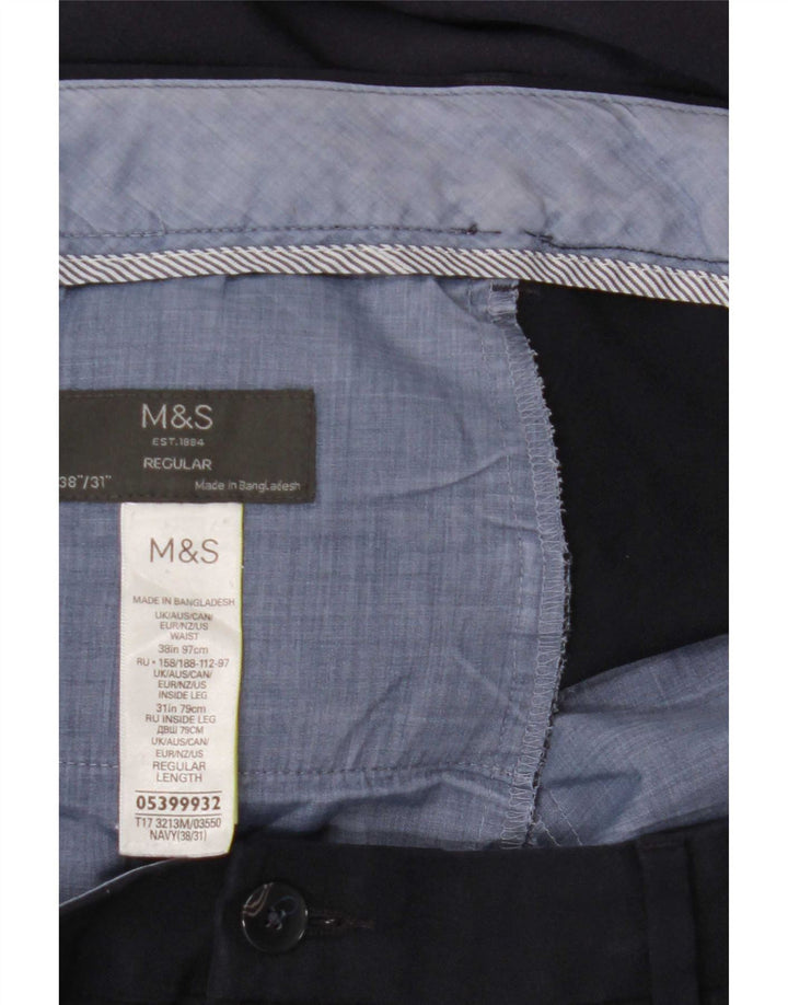 Męskie spodnie garniturowe Marks & Spencer Straight Regular W38 L31 Granatowe