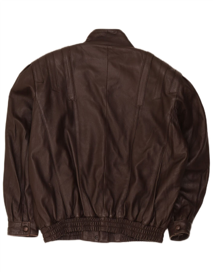 Vintage damska luźna skórzana kurtka bomber UK 14, duża brązowa