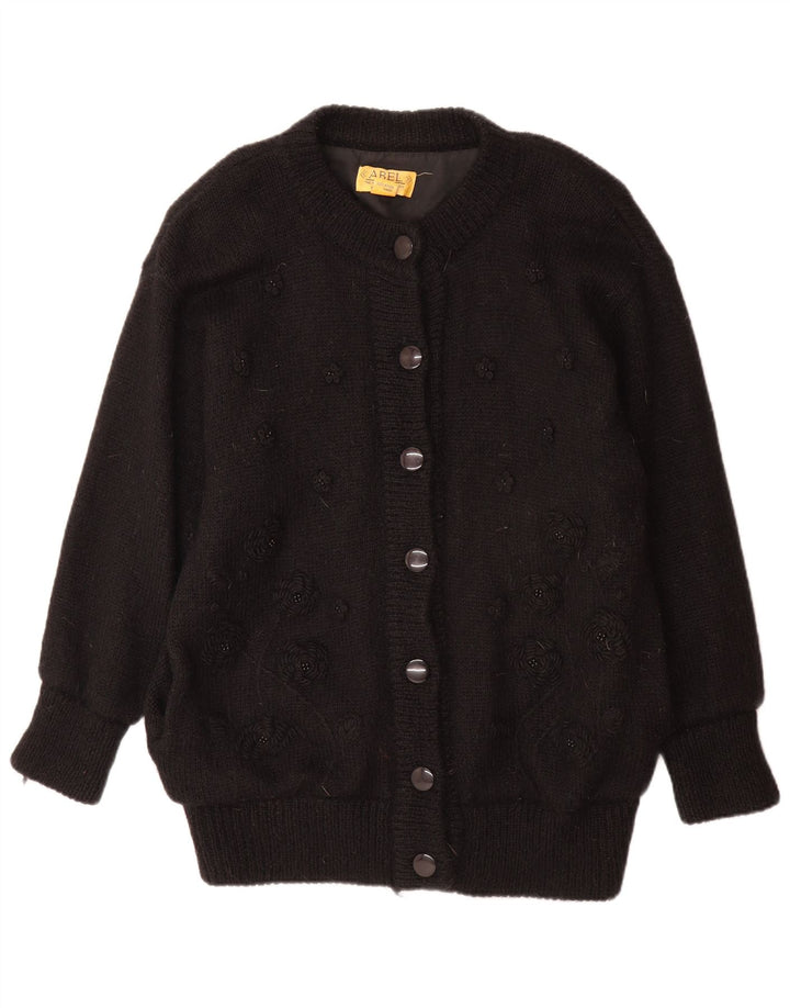 Damski sweter kardigan ABEL w jednym rozmiarze, czarna, wełniana w kwiaty