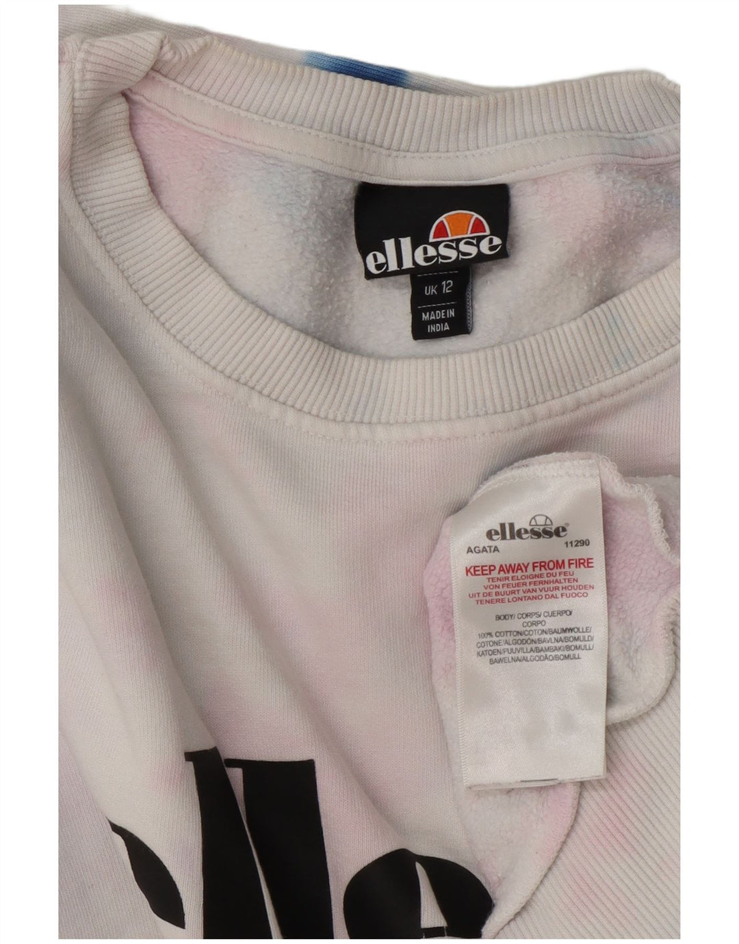 Damska bluza Ellesse Graphic Jumper UK 12 Średnia biała bawełna Tie Dye