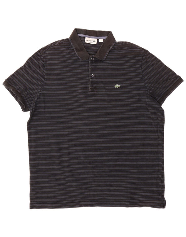 Męska koszulka polo Lacoste o regularnym kroju, rozmiar 7, 2XL, czarna, bawełniana w prążki