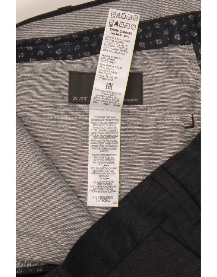 Męskie spodnie garniturowe Marks & Spencer W38 L29 Szary poliester