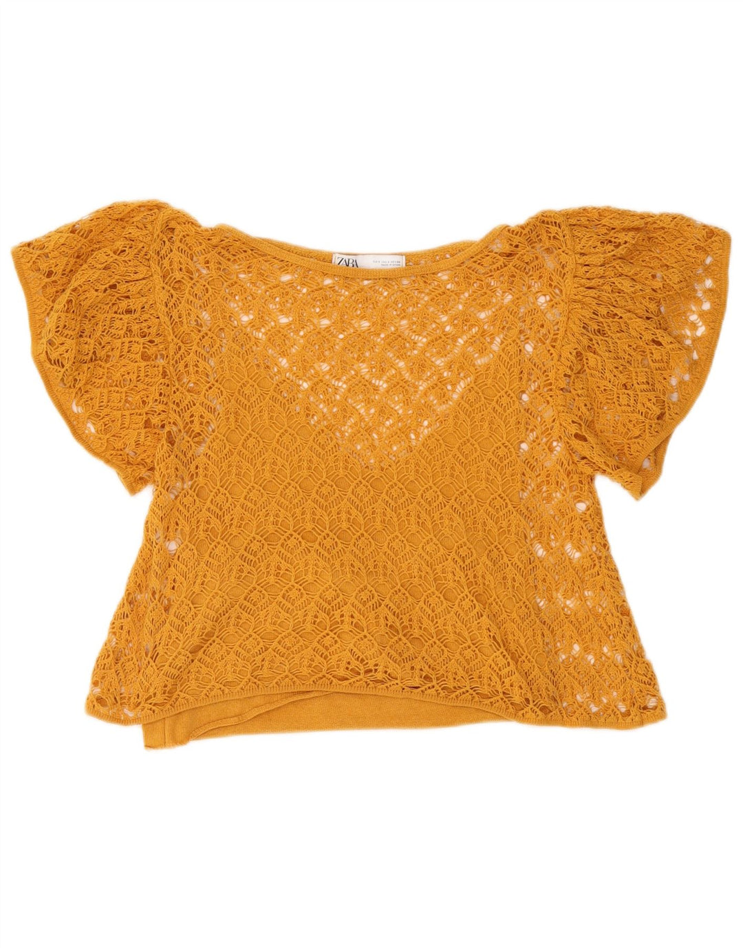 Damski Crochet Crochet Zara Prześwitujący Top UK 10 Mały Żółty