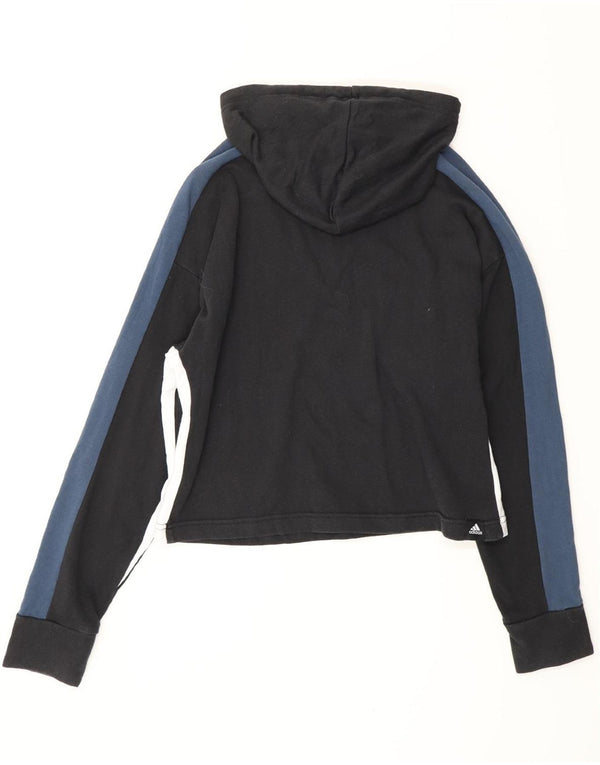 Adidas Womens Graphic Crop Hoodie Jumper UK 12/14 Medium Black Colourblock