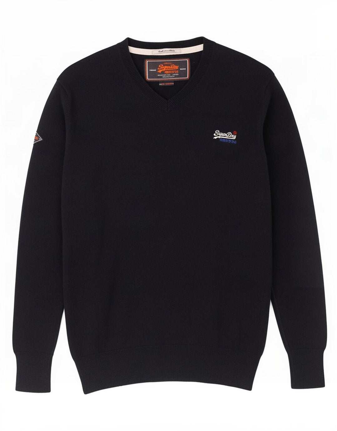 Męski sweter Superdry z dekoltem w kształcie litery V, średni granatowy, bawełniany