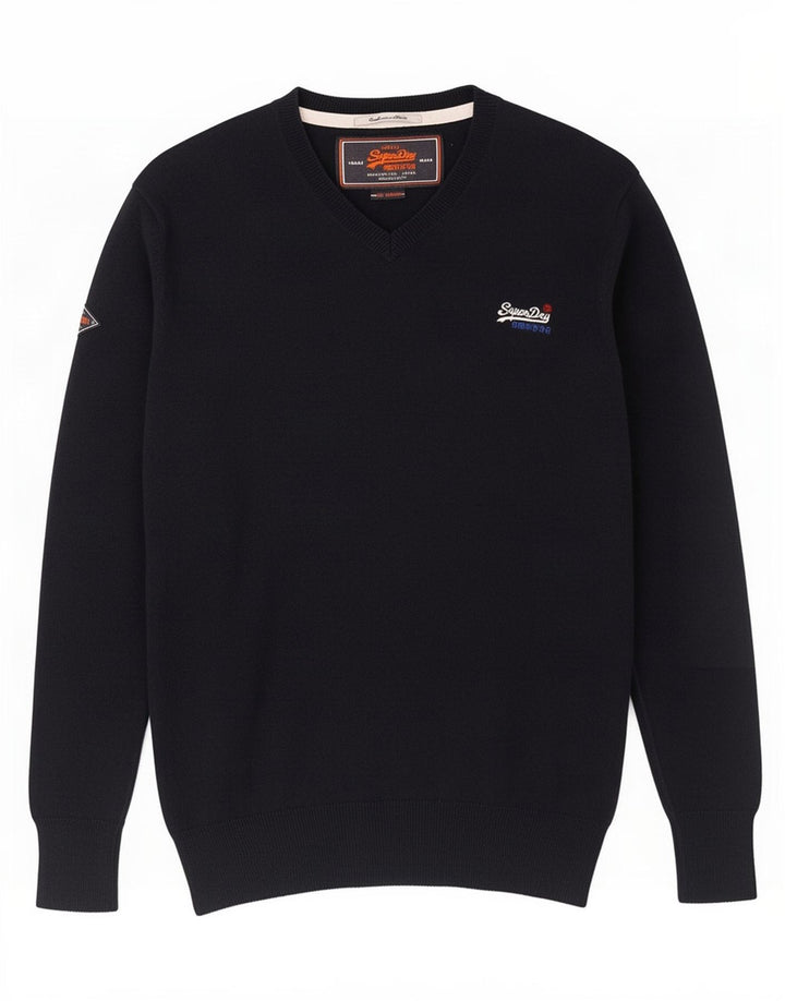 Męski sweter Superdry z dekoltem w kształcie litery V, średni granatowy, bawełniany