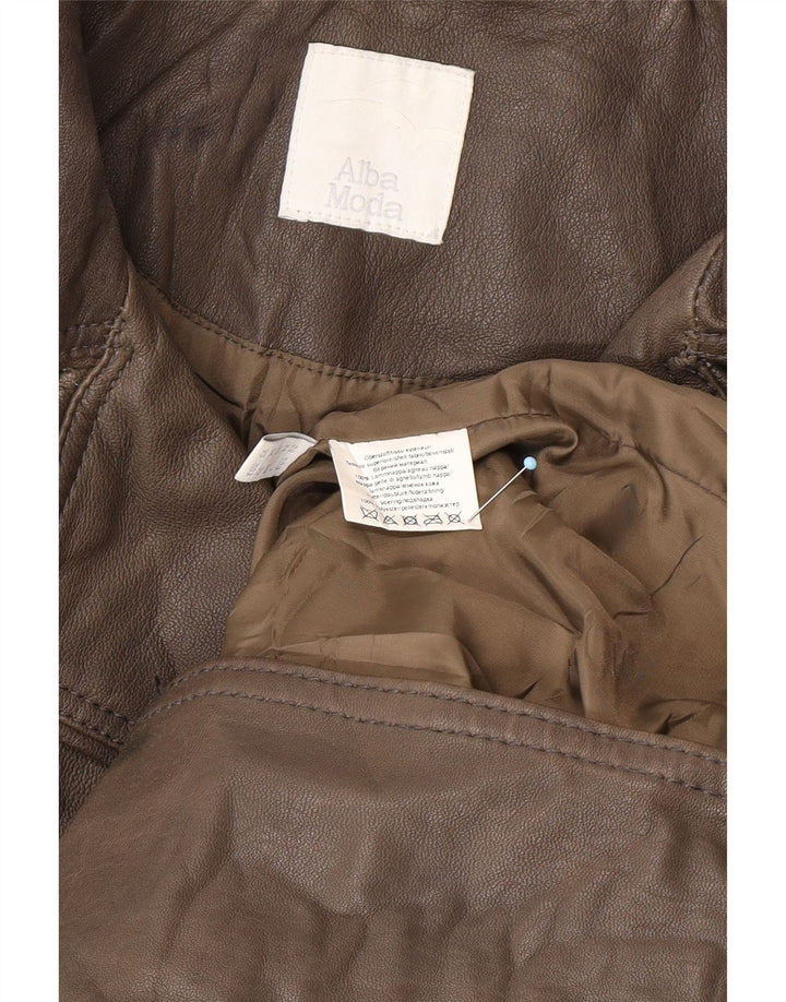 ALBA MODA Damski wojskowy płaszcz skórzany UK 20 2XL Brązowa skóra