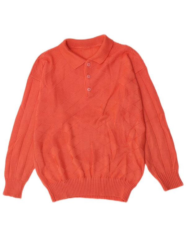 Vintage męski sweter z golfem, mały pomarańczowy Argyle/diament