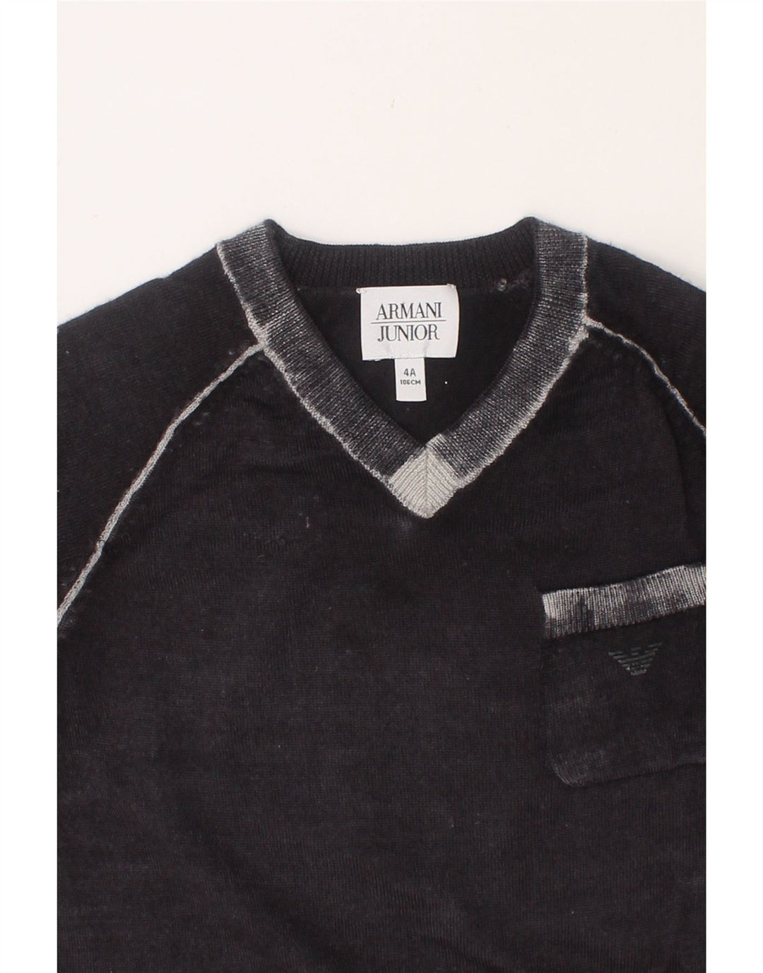 ARMANI JUNIOR Boys V-Neck Jumper Sweater 3-4 Years Grey Wool Vintage Armani Junior and Second-Hand Armani Junior from Messina Hembry 