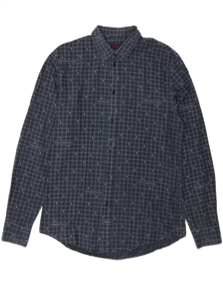 Koszula męska Trussardi Jeans, rozmiar 42, duża, granatowa kratka