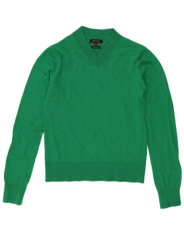 Sweter damski Massimo Dutti z dekoltem w kształcie litery V, UK 6 XS, zielona wełna