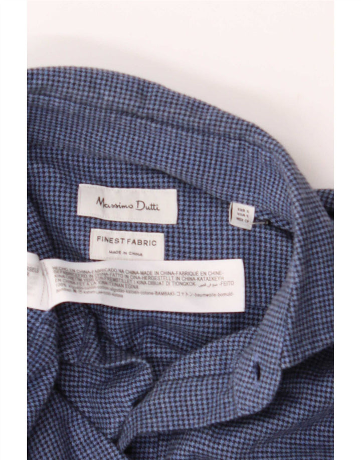 Męska koszula flanelowa Massimo Dutti o regularnym kroju, mała, niebieska pepitka, bawełniana