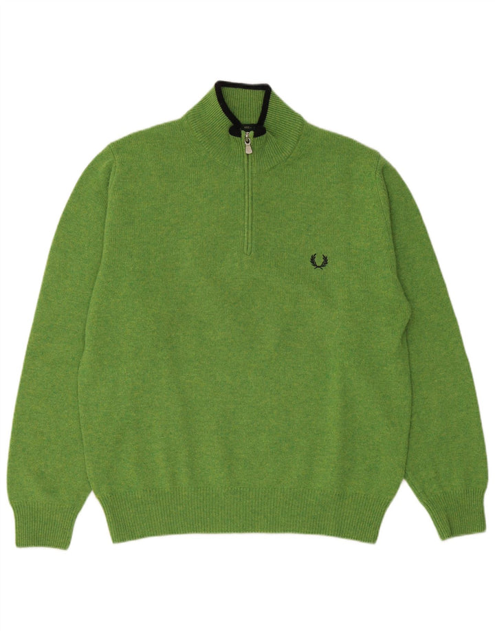 Męski sweter z zamkiem błyskawicznym Fred Perry, średnia zielona wełna