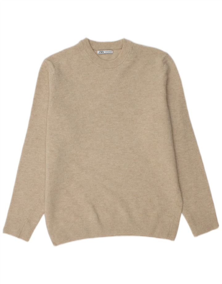 Męski sweter Zara z okrągłym dekoltem, średni beż