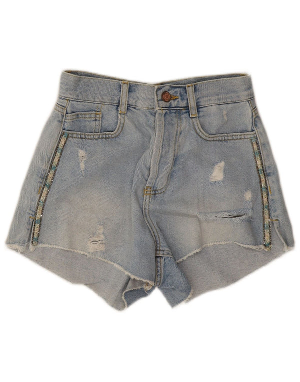 Damskie spodenki jeansowe Zara w trudnej sytuacji EU 32 2XS W22 Bawełniane niebieskie paski