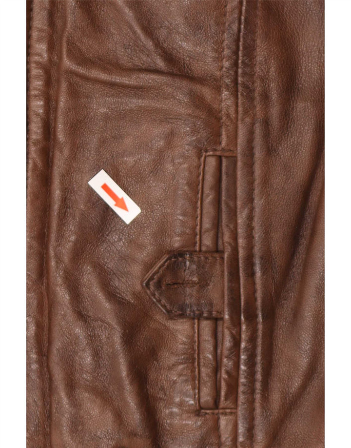 Massimo Dutti Damska kurtka wojskowa skórzana UK 14 Medium Brown