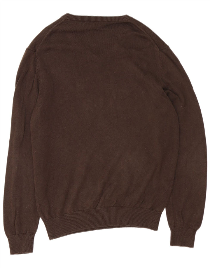 Crew Clothing Męski sweter z dekoltem w kształcie litery V, średniobrązowy, bawełniany