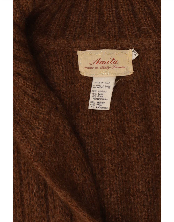 Vintage damski sweter oversize o przedłużonym kroju UK 14, średni brąz, modal