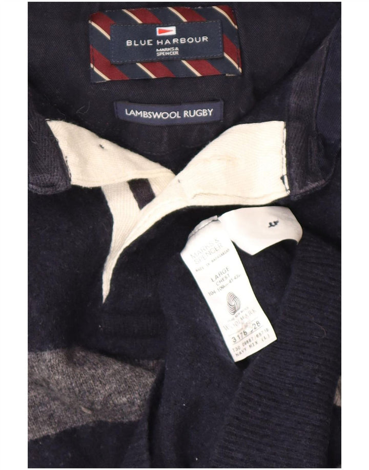 Marks & Spencer Męski sweter polo Blue Harbor, duży, granatowy