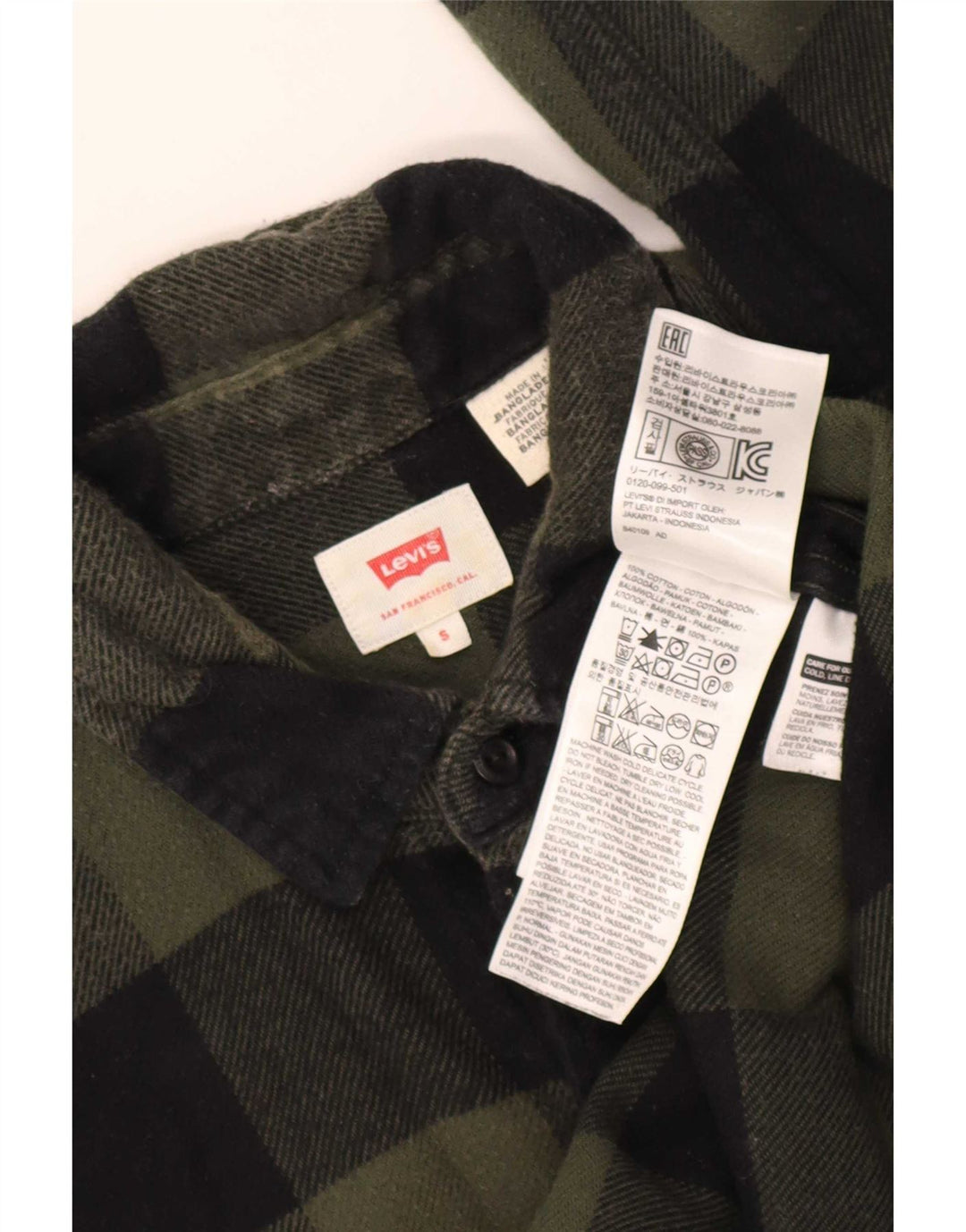 Męska koszula flanelowa Levi's w małą zieloną kratkę, bawełniana
