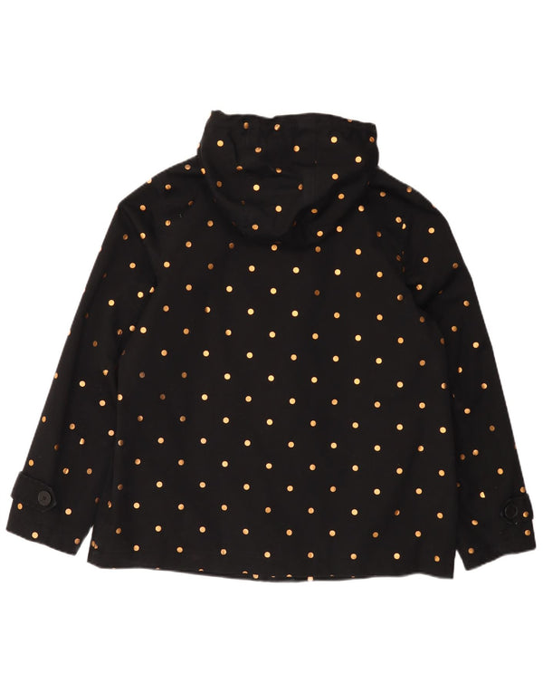 Joules Womens Hooded Rain Jacket UK 14 Large Black Spotted Cotton