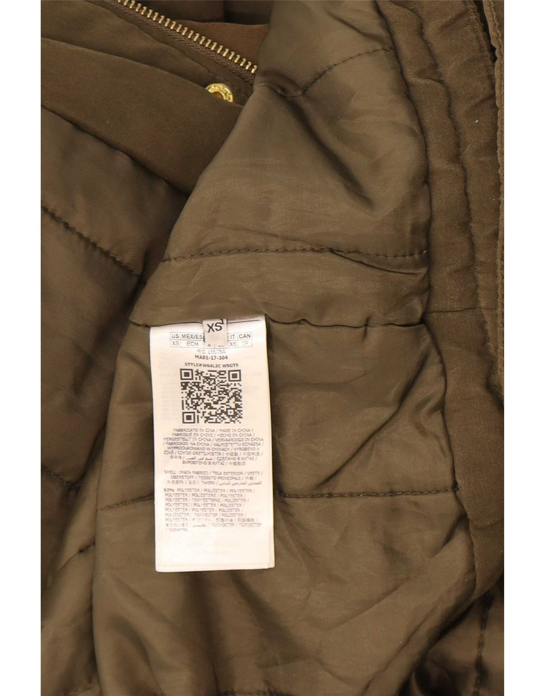 Damska kurtka parka z kapturem oversize Guess UK 6 XS Khaki, poliester
