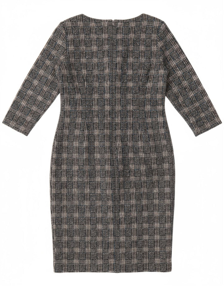 LAURA ASHLEY Womens 3/4 Sleeve Sheath Dress UK 12 Medium  Grey Check