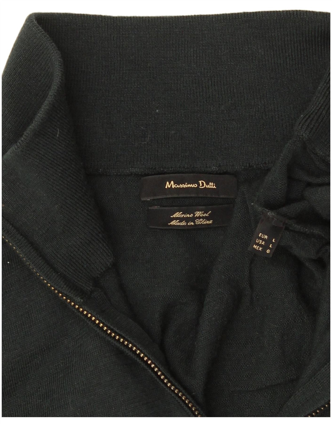 Męski sweter zapinany na zamek Massimo Dutti, duży, zielony, wełna merynosów