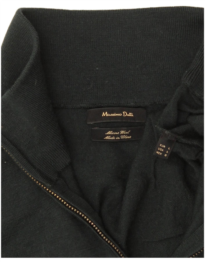 Męski sweter zapinany na zamek Massimo Dutti, duży, zielony, wełna merynosów