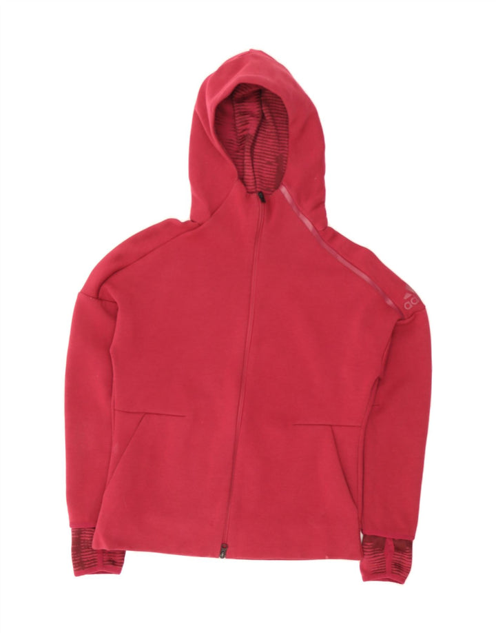 ADIDAS Womens Zip Hoodie Sweater UK 12/14 Medium Red Polyester Vintage Adidas and Second-Hand Adidas from Messina Hembry 