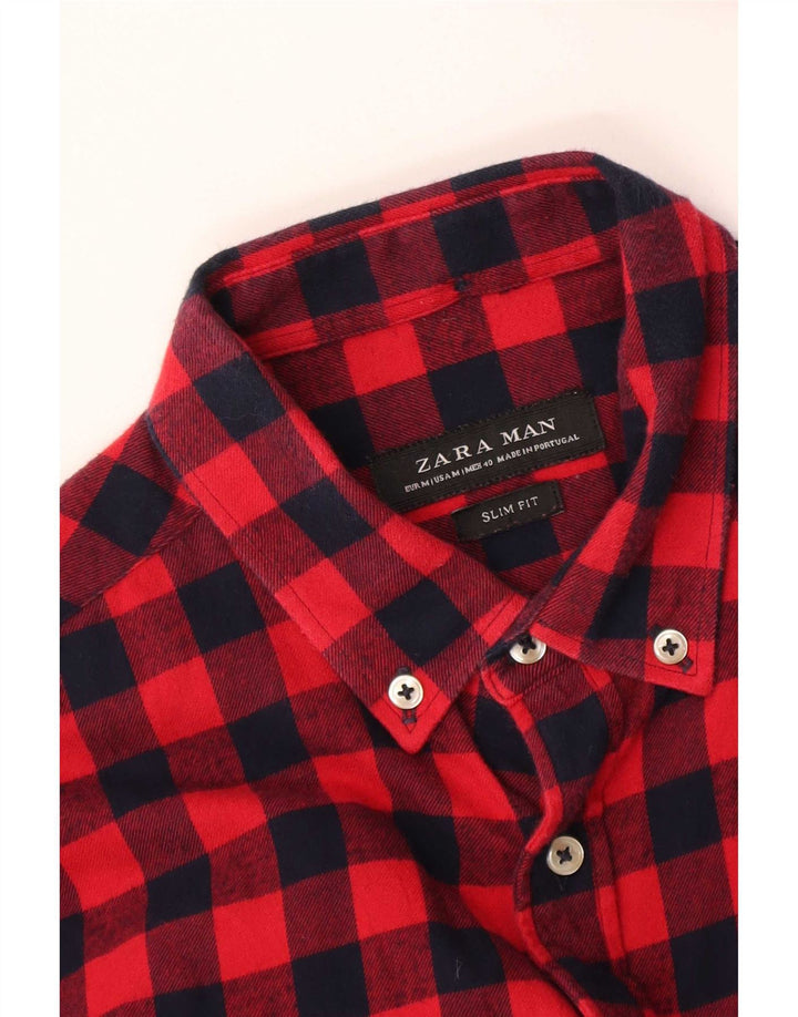 Męska koszula flanelowa Zara Slim Fit, średnia czerwona kratka