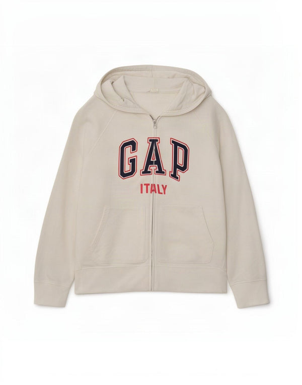 Damski sweter Gap Italia Graphic, oversize, zapinany na zamek, UK 18 XL, biały