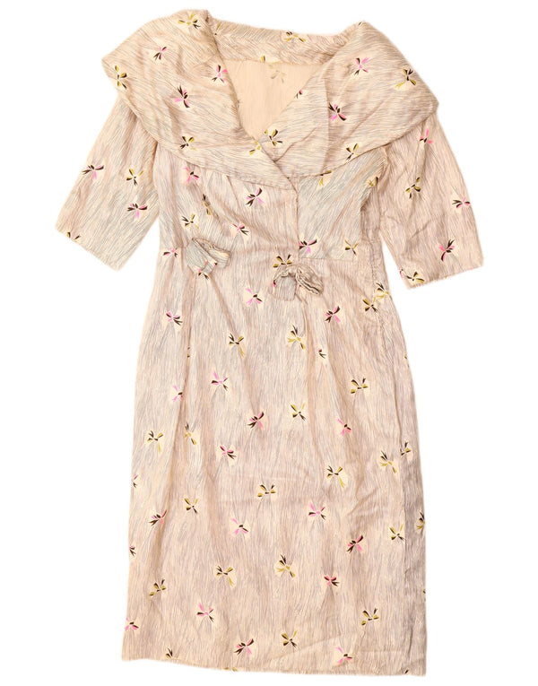 Damska sukienka typu shift w stylu vintage UK 12 w kolorze średniego beżu w kwiaty