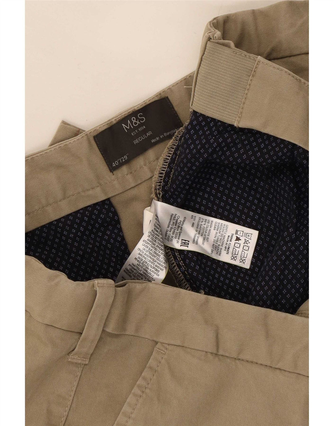 Męskie spodnie typu chino Regular Marks & Spencer W40 L29 Beżowa bawełna