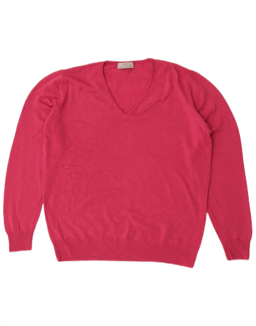 Marks & Spencer Damski sweter z dekoltem w kształcie litery V, UK 14, średni róż, nowa wełna