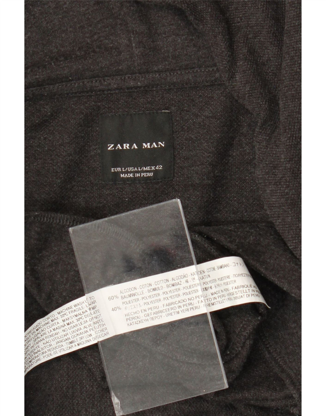 Zara Męski sweter z kapturem i zamkiem błyskawicznym, duży, szary, bawełniany