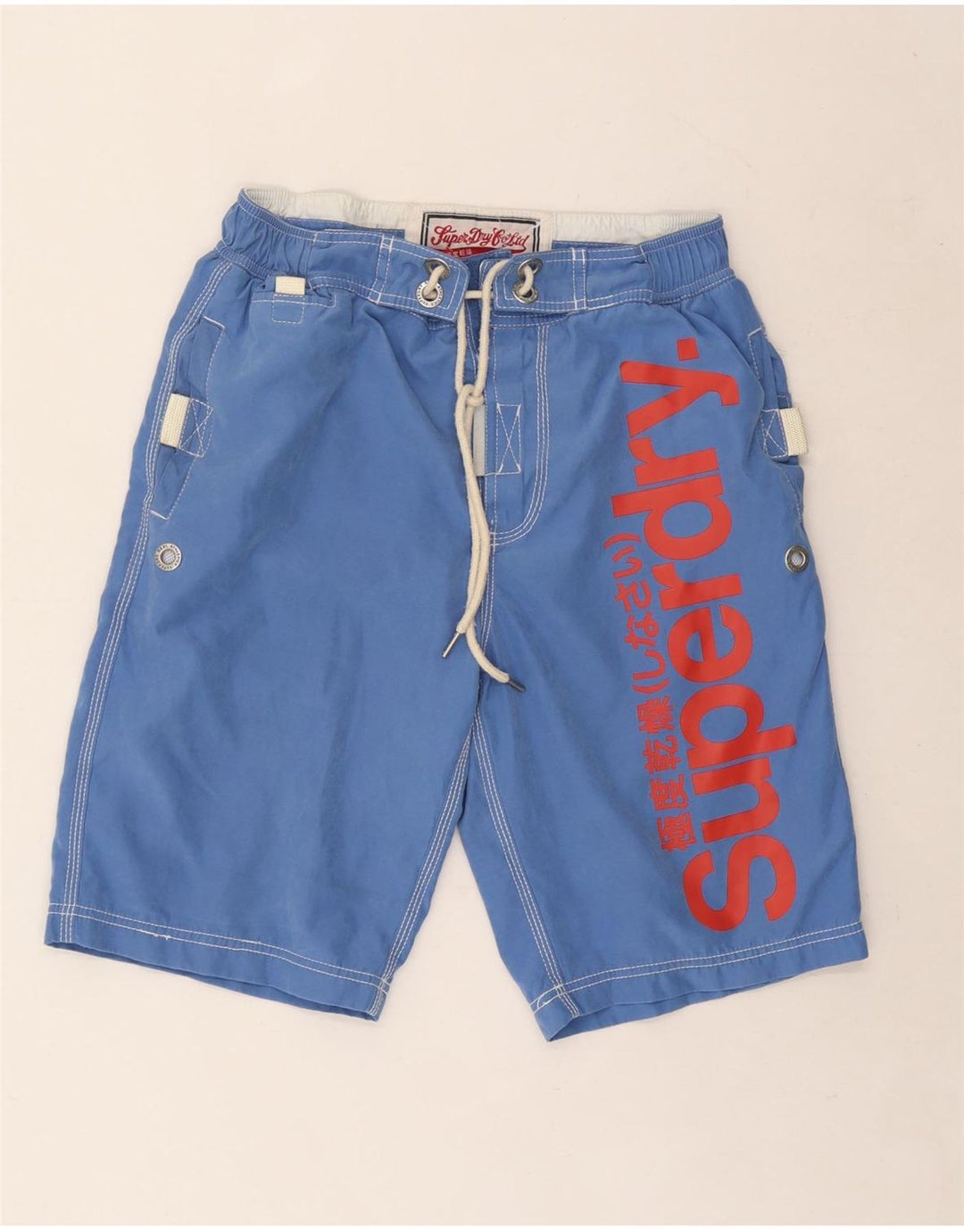 Męskie spodenki kąpielowe Superdry z grafiką, średni niebieski, poliester
