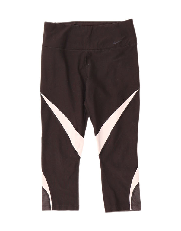Damskie legginsy Nike Dri Fit Capri UK 10, mały, czarny poliester z blokami kolorów