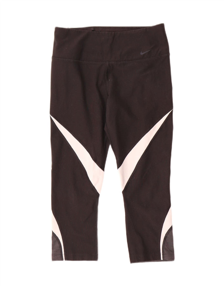 Damskie legginsy Nike Dri Fit Capri UK 10, mały, czarny poliester z blokami kolorów