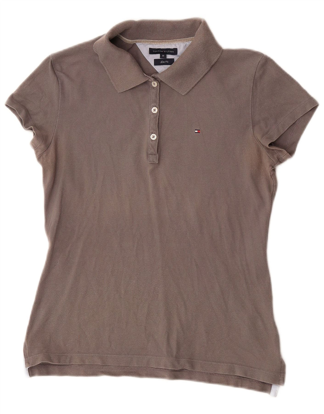 Damska koszulka polo Slim Fit Tommy Hilfiger UK 12, średnia szara bawełna