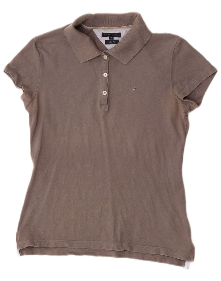 Damska koszulka polo Slim Fit Tommy Hilfiger UK 12, średnia szara bawełna