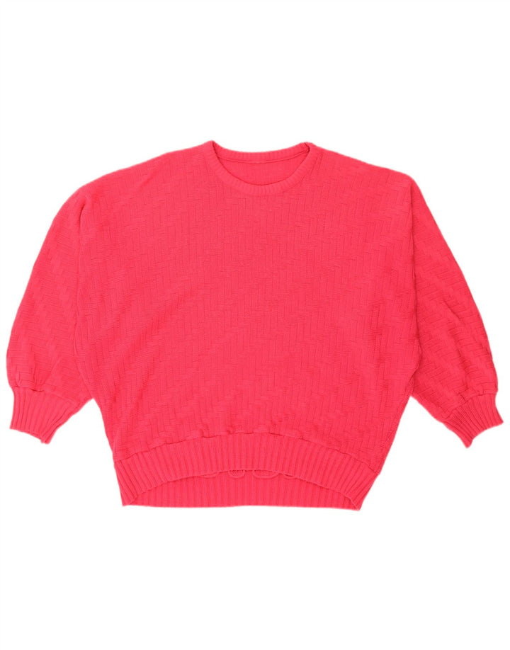 Vintage damski sweter oversize z okrągłym dekoltem UK 14, duży różowy