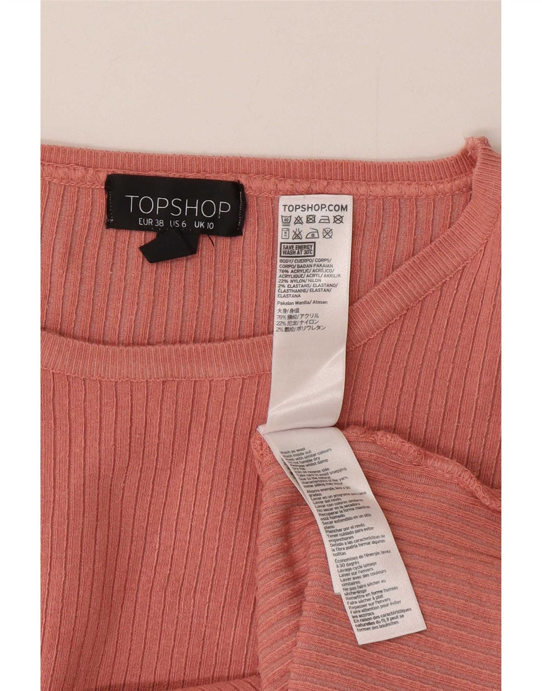 Topshop damski top oversize z długim rękawem, UK 10, mały, różowy, akrylowy