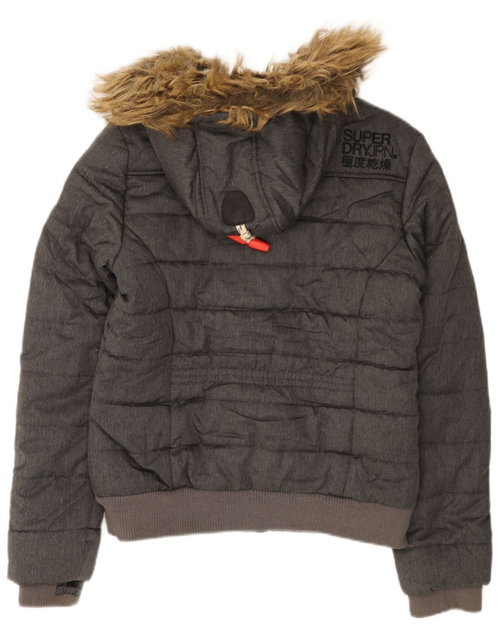 Damska wyściełana kurtka z kapturem Superdry UK 12, średni szary poliester
